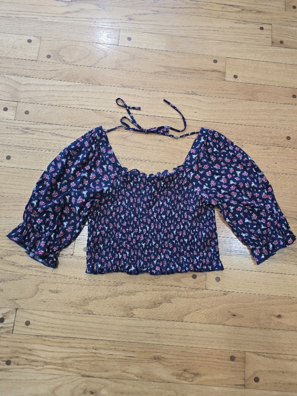 June & Ivy Floral Smocked Off The Shoulder Cropped Blouse Large Festival Boho